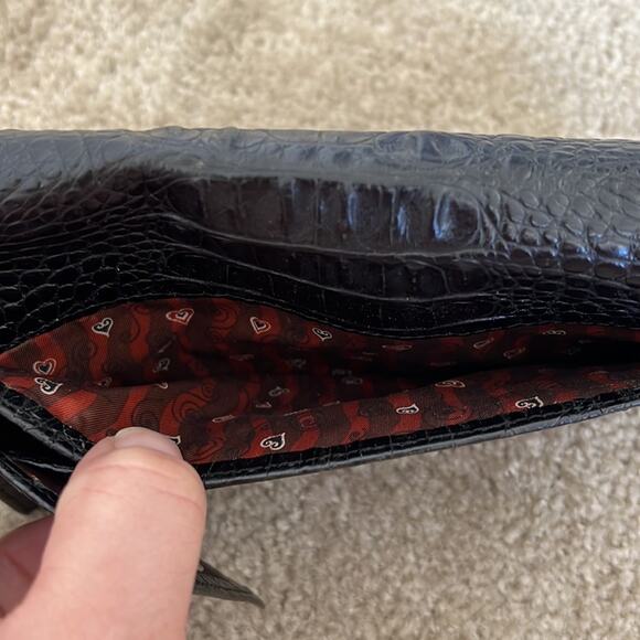 Brighton Black Leather Vintage Croc Embossed Clutch Shoulder Bag - Picture 12 of 13